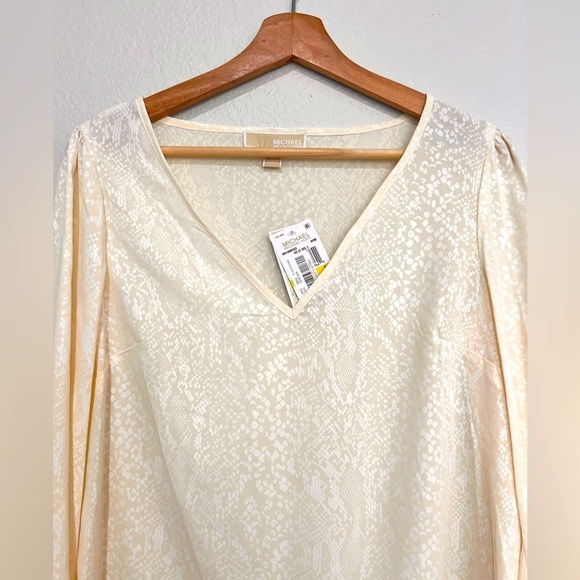 Michael Michael Kors Snakeskin Tie Cuff V-Neck Elegant Top Blouse Sz Medium - Picture 5 of 8